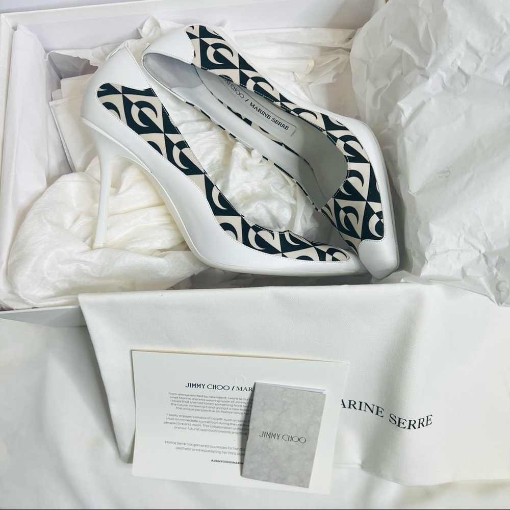JIMMY CHOO x MARINE SERRE limited edition white leather pumps (Sz 37.5) - Picture 6 of 13